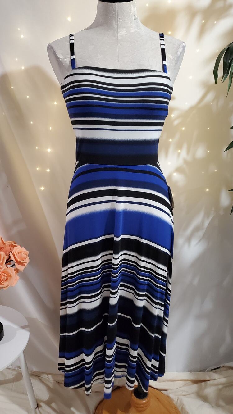 Soma NWT Convertible Bandeau Midi Dress Womens Size S Serape Stripe Blue Skirt